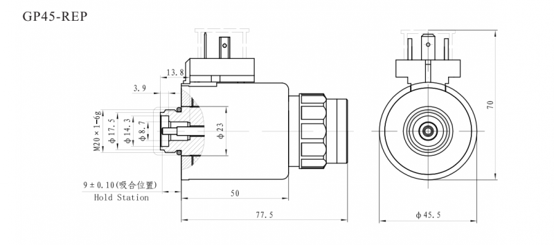 GP45-REE(4wree valve) series electromagnet for proportional valve with displacement sensor