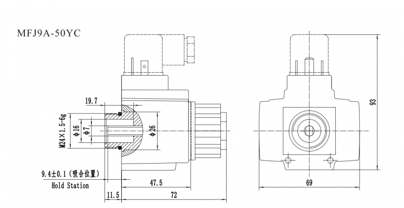 MFJ9-50YC Solenoid for screw connected valve